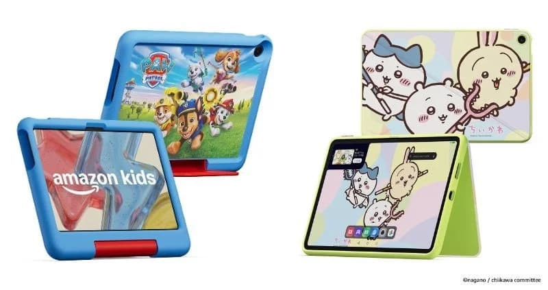 パウ・パトロールとちいかわのカバーを付けたAmazon キッズ タブレットの製品画像