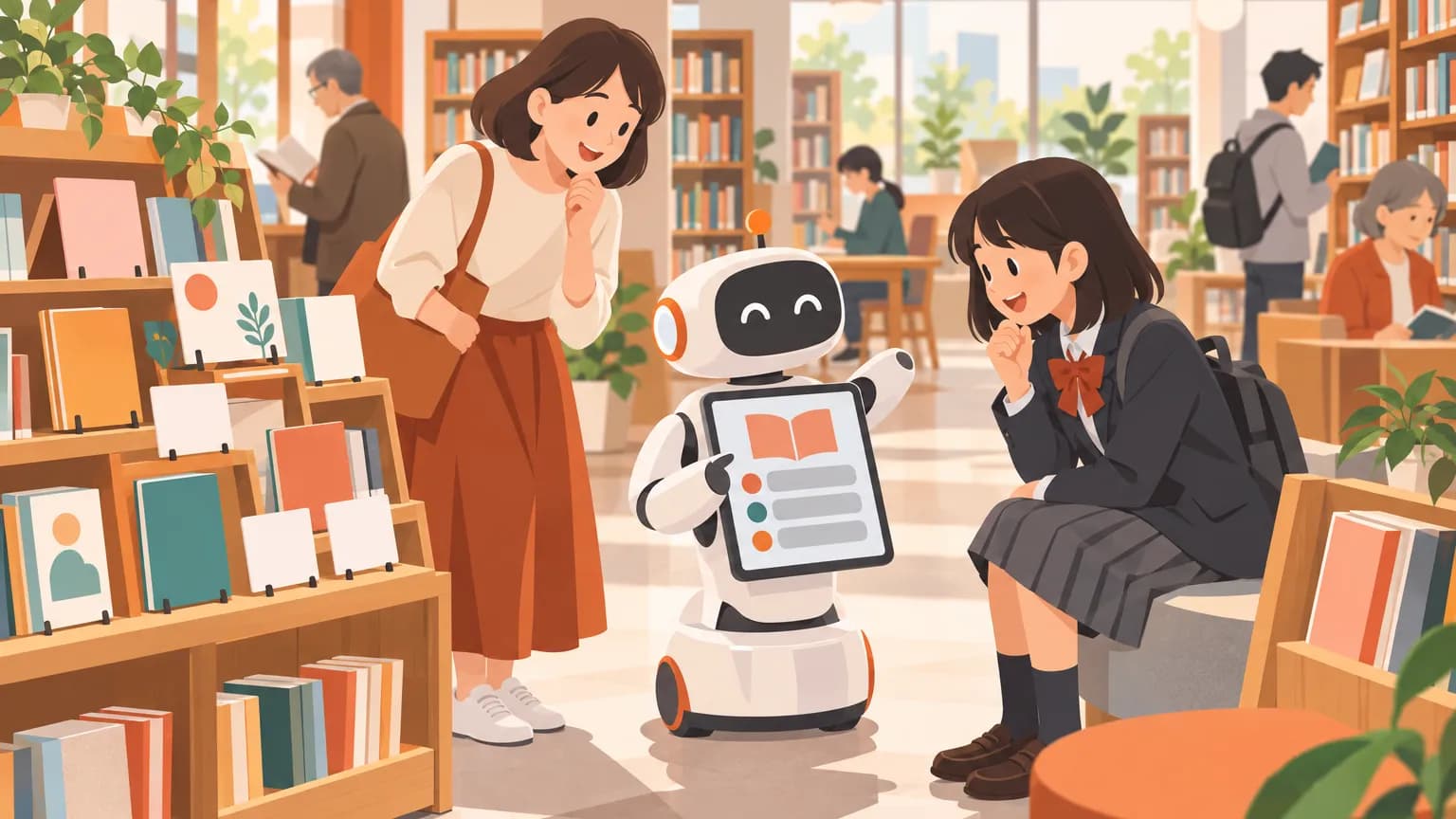 相模原市立橋本図書館でロボット実証、中学生の推し本をクイズで紹介